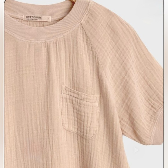 Stateside Raglan Ringer Gauze Cotton Blush Short Sleeve top shirt medium $110 - Picture 3 of 9